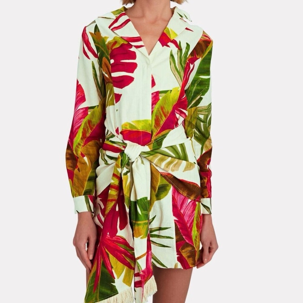FARM Rio Tropical Long Sleeve Dress - Red, Green, White - Size L